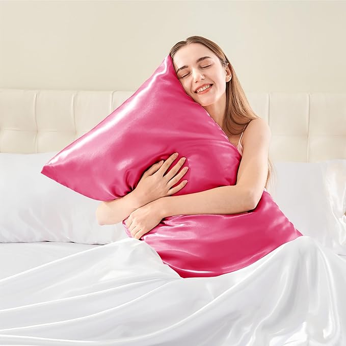 BEDELITE Satin Body Pillow Cover, Super Soft and Cooling Body Pillow Pillowcase for Hair and Skin, Breathable Silky Full Long Pillowcase Cover(20"x54", Hot Pink) - Bloomnest