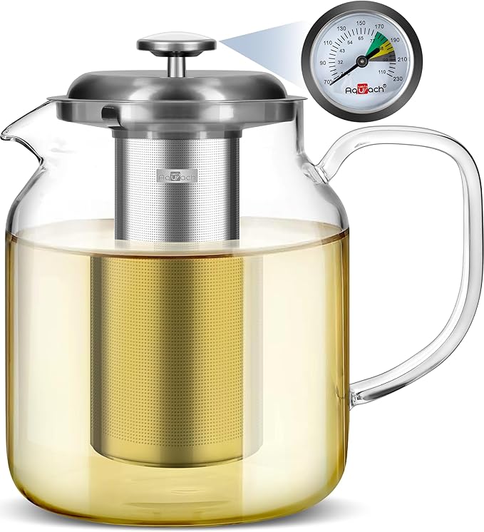 Aquach 68oz Glass Teapot with Built-in Thermometer, Stovetop & Dishwasher Safe, Borosilicate Carafe and Stainless Steel Removable Infuser - Bloomnest