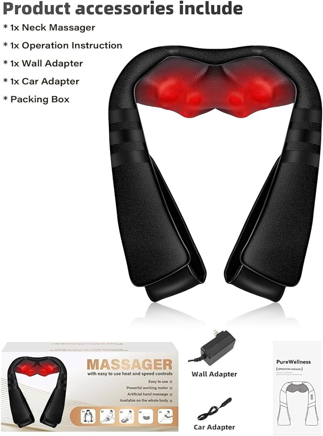 Shiatsu Neck and Back Massager with Heat, Shoulder Massager for Pain Relief Deep Tissue, Electric Deep 3D Kneading Full Body Massage Pillow for Women Men Home Office and Car - Bloomnest