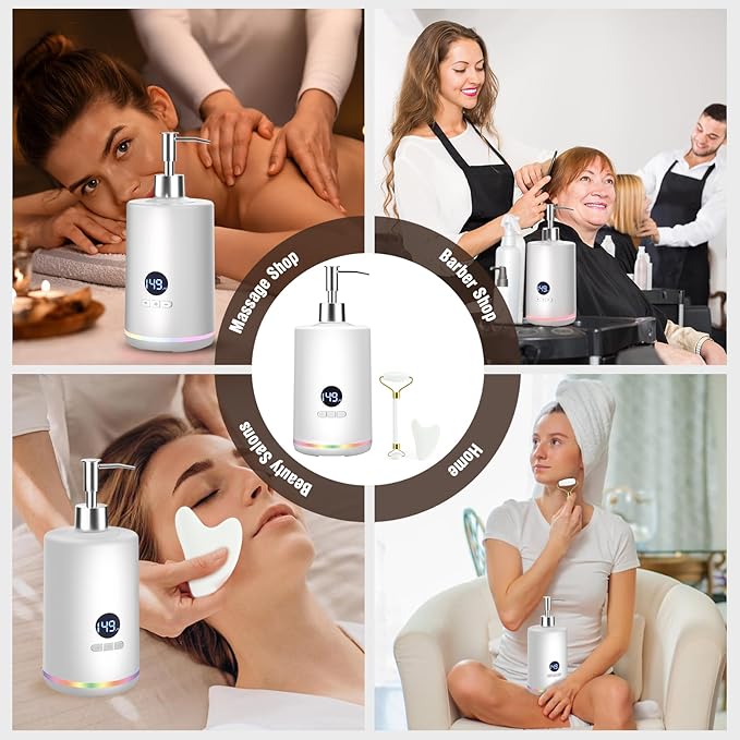Massage Oil Lotion Warmer, Massage Oil Heater for SPA Massage Therapy and Personal Use, Portable Body Oil Warmer Dispenser with Two Massage Bottles, Adjustable Temperature(86-149°F), White - Bloomnest