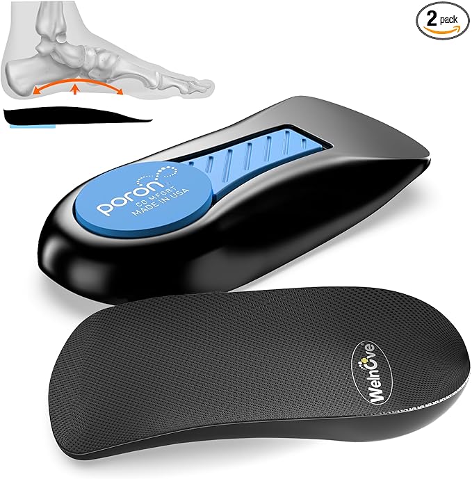Plantar Fasciitis Heel Support Inserts - Welnove Low Arch Support Heel Cushion Cups for Heel Pain Heels Spur Achilles Tendonitis - Orthotic Shoe Insert for Women's 6-9, Men's 5-8 - 1 Pair - Bloomnest