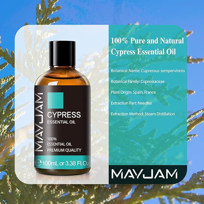 Cypress Essential Oil, MAYJAM 3.38fl.oz/100ml Cypress Oil with Glass Dropper, Ideal for Bedroom Living Room Office Use - Bloomnest