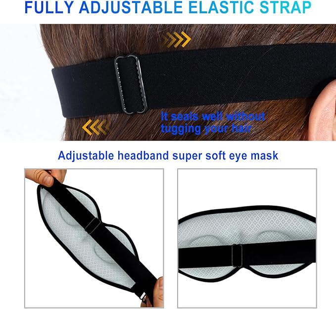 3D Sleep Mask, 100% Blackout 3D Contoured Sleep Eye Mask, Comfortable & Super Soft Sleeping Mask with Adjustable Straps for Women, Men, Sleeping Travel Yoga Naps (Baby Blue) - Bloomnest