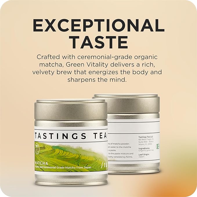 Tastings Tea Ceremonial Grade Matcha Powder | Organic Green Tea from Japan | JONA Organic Certified Japanese Drink in a Foil Bag & Reusable Gift Tin | Natural Caffeine with Antioxidants for Wellness - Bloomnest