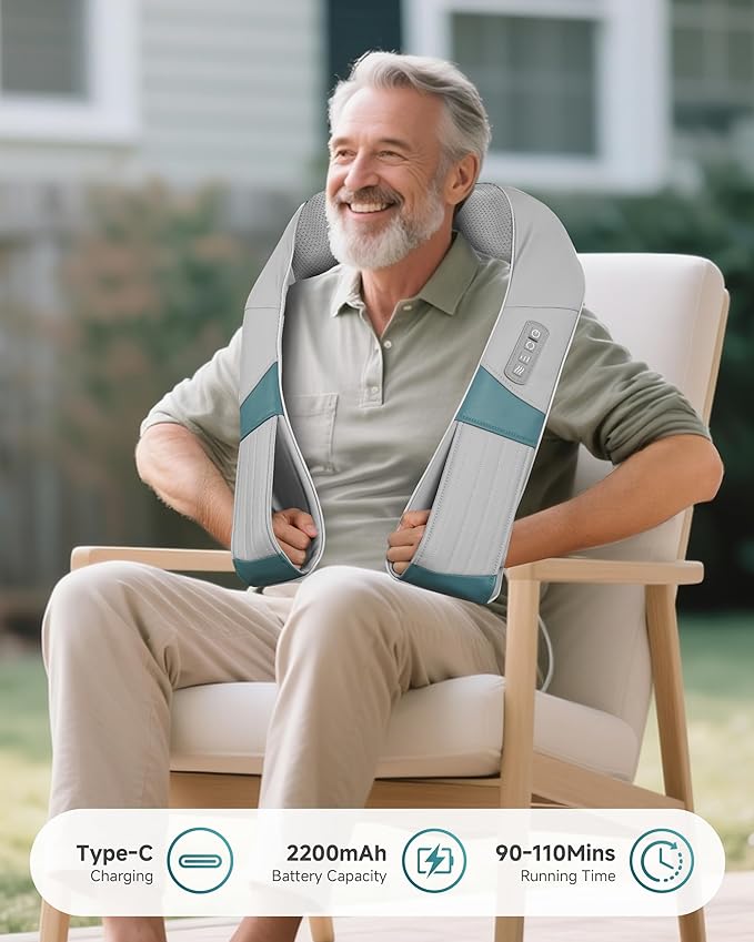 Cordless Neck Massager with Heat, Rechargeable Shiatsu Neck Back Massager for Pain Relief Deep Tissue, 4D Knead Shoulder Massager Pillow, with Portable Carry Bag, Gifts/Presents for Mom, Dad