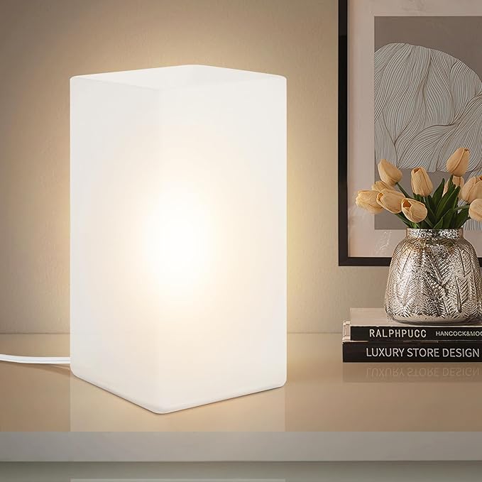 9 Inch Square Table Lamp with White Frosted Glass Shade Stylish Ball Light Lamp for Bedroom Living Room and Bookshelf Modern Design Perfect for Home Decor, Without Bulb - Bloomnest