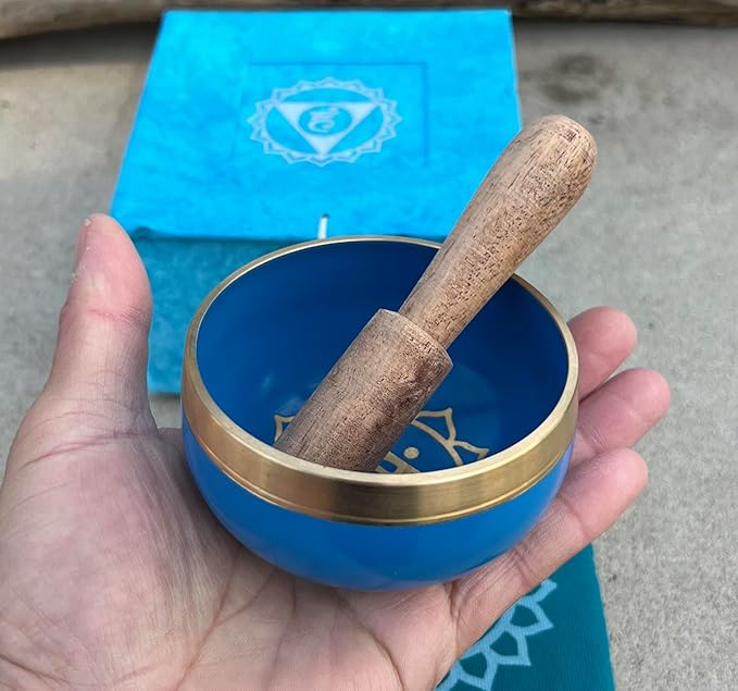DharmaObjects Tibetan Throat Chakra Premium Palm Size Singing Bowl Gift Box Set - Bloomnest