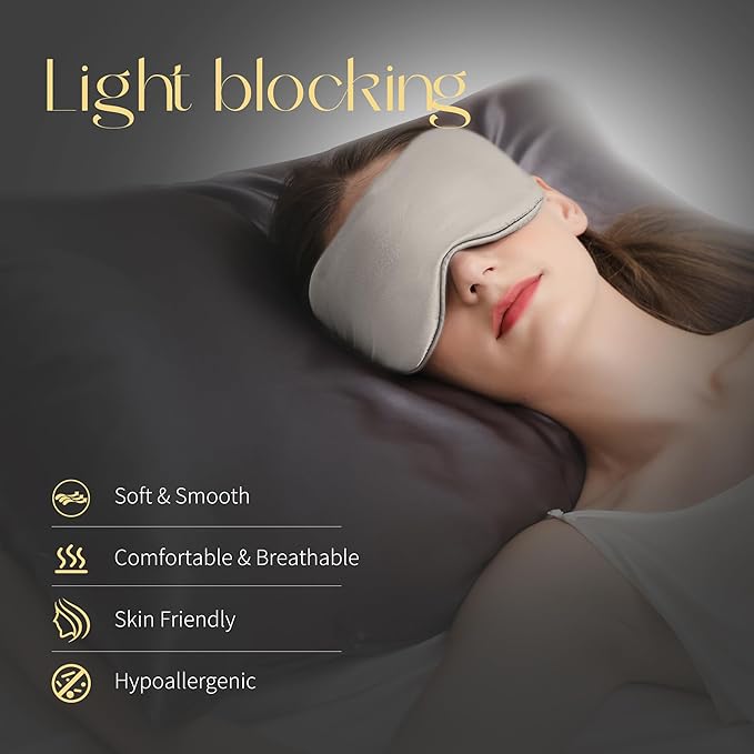 ZIMASILK Adjustable 100% 22 Momme Mulberry Silk Sleep Mask for Sleeping, Filled with Premium Mulberry Silk, Softest & Breathable Eye Sleeping Mask (Beige) - Bloomnest