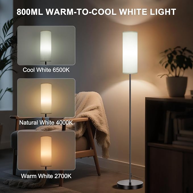 FRIDEKO HOME Floor Lamp, Color Changing Ambient Lighting for Living Room & Gaming Decor, Smart Standing Lamp with App & Remote Control, Tall Corner Lamp for Bedroom, 9W 800LM, Foot Switch, White Shade - Bloomnest
