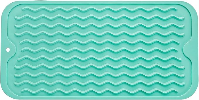 Silicone Dish Drying Mat for Multiple Usage,Easy clean,Eco-friendly,Heat-resistant Silicone Mat for Kitchen Counter or Sink,Refrigerator or Drawer Liner Mint S 12 inches x 6 inches - Bloomnest
