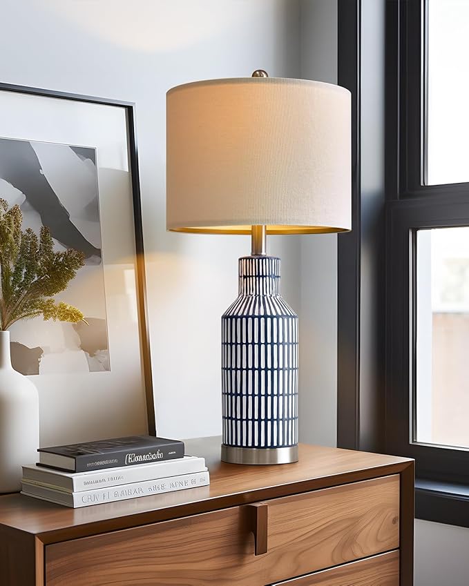 25" Modern Ceramic Lamps Single Table Lamp for Living Room Bedroom Farmhouse Nightstand Bedside Lamps - Bloomnest