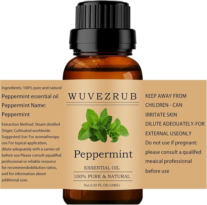 Peppermint Essential Oils 10ML, 100% Pure and Natural Essential Oil for Aromatherapy Diffuser - 0.33 Fl Oz/Peppermint WUVEZRUB