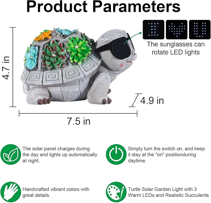 Solar Garden Statues Turtle with Succulent and LED Lights Birthday Gifts for Women Mom Grandma Solar Outdoor Decor for Patio Backyard Yard Lawn Decoration-Unique - Bloomnest