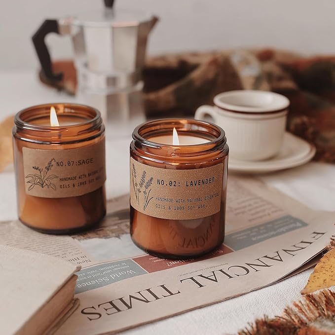 Aromatherapy Candles for Home Scented, Candle Gift Set for Stress Relief | Meditation | Yoga | SPA | Relaxing, Amber Jar Candles for Women, Birthday, Valentine, Mother's Day, 7.1 oz - Pack of 4 - Bloomnest