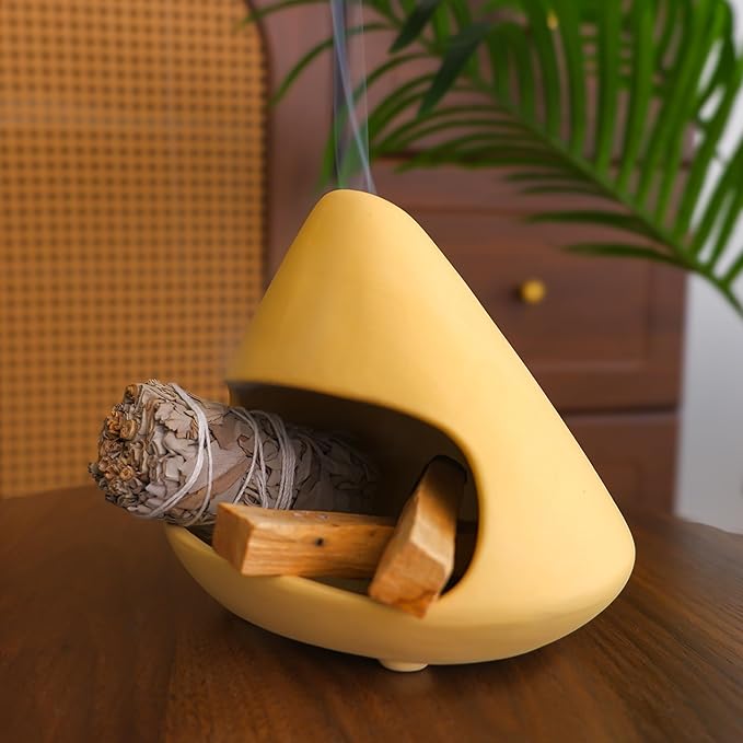 Palo Santo Holder Incense Burner-Unique Zongzi-Shaped Clay Smudge Bowl for Sage,Copal,and Stick Incense-Mini Chiminea Meditation Tool for Zen Decor for Energy, Yoga, Meditation & Aromatherapy MOUGIGI