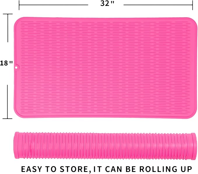 Silicone Dish Drying Mat for Multiple Usage,Easy clean,Eco-friendly,Heat-resistant Silicone Mat for Kitchen Counter or Sink,Refrigerator or Drawer Liner Rose 4XL 32 inches x 18 inches - Bloomnest