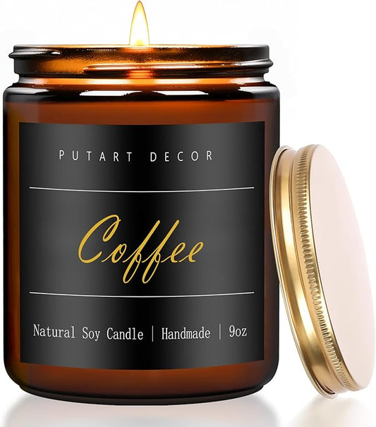 Coffee Highly Scented Candle for Home, 9oz Natural Soy Aromatherapy Non Toxic Candles with Essential Oil, Home Fragrance Stress Relief & Meditation Jar Candles Gifts for Women & Men - Bloomnest