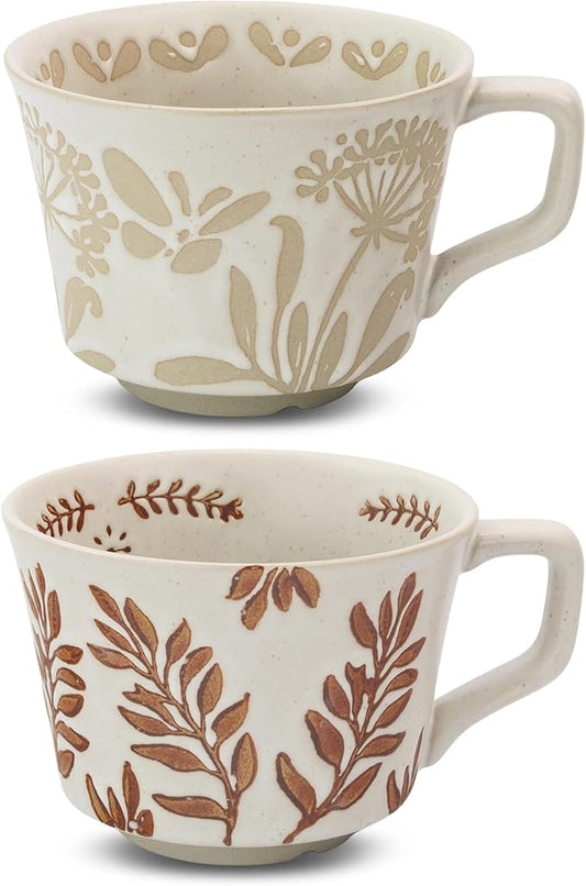 Ceramic Coffee Mug, 12 oz Novelty Unique Teacup with Handle, Stoneware Cup for Tea Mocha Latte Cappuccino Espresso (Set of 2, Butterfly and Ivy)