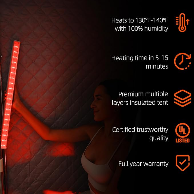 2 Person Portable Steam Sauna for Home with Two Red Light Therapy Panels Full Body Home Spa (Black) Bloomnest