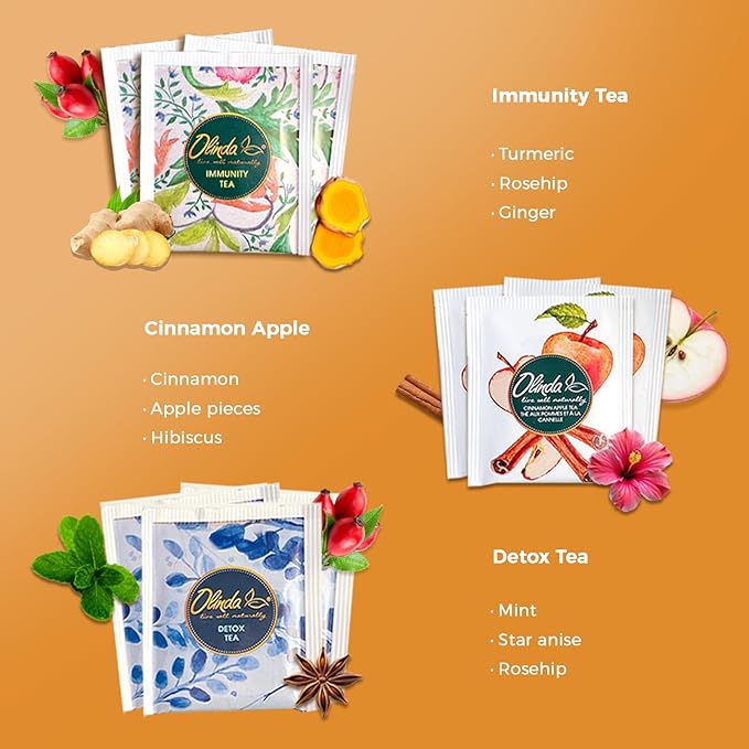 Olinda Health & Vitality Tea Gift Box Tea Samplers Tea Bags Low Caffeine Detox Energy Tea Natural Herbal Gift Set Premium 9 Variety Pack Individually Wrapped 45 Tea Bags 1 Tea Box Tea Gifts for Women - Bloomnest