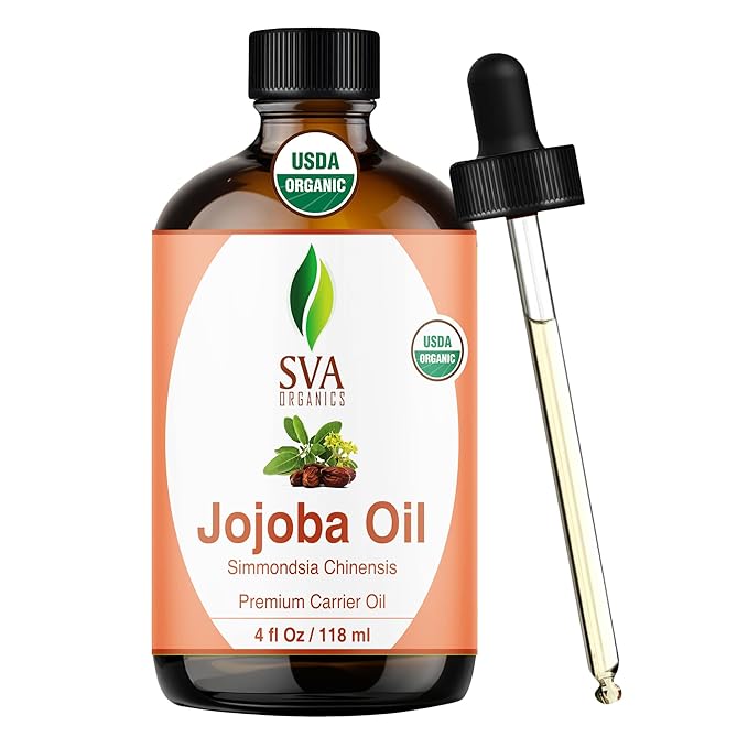 SVA Jojoba Seed Oil Organic - 4 Fl Oz – 100% Natural Cold Pressed Organic Jojoba Oil - for Face, Skin Care, Hair Care, Scalp Massage & Body Massage – Carrier Oil with Dropper - Bloomnest