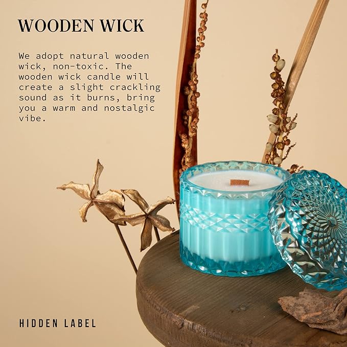 Hidden Label Coconut Lime Verbena Scented Soy Candles, Crackling Wood Wick, Muse Collection 7.4oz Glass Jar Decorative Candles, Gifts for Women - Bloomnest
