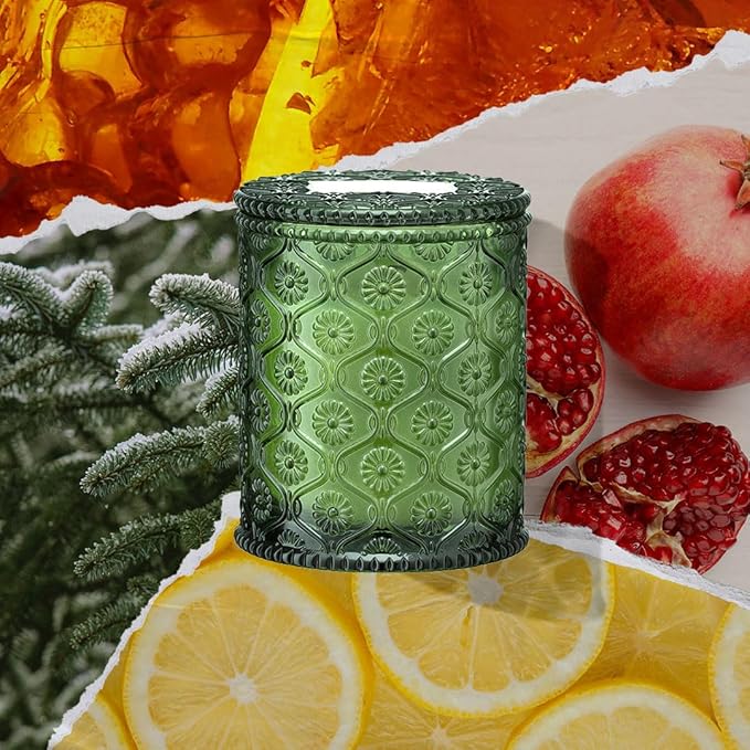 LA JOLIE MUSE Christmas Candles, Pine & Pomegranate Candle -Lemon, Pomegranate & Pine | 6 oz Natural Soy Wax | 40 Hours Clean Burn | Gift-Ready for Hosts, Gatherings | Elegant Home Décor - Bloomnest