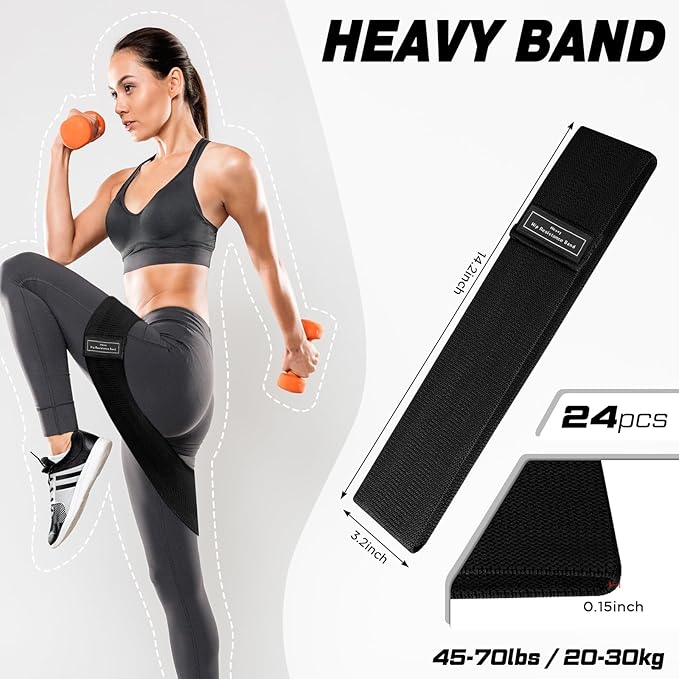 24 Pcs Fabric Resistance Bands for Working Out Strength Exercise Bands for Women Men Resistance Loop for Legs and Butt, Yoga, Pilates, Rehab, Fitness and Home - Bloomnest