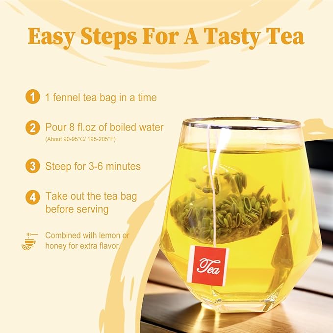 FullChea - Fennel Tea Bags, 30 Teabags, 4g/bag - Premium Whole Fennel Seeds - Non-GMO - Caffeine-free - Helps Improve Digestion & Immune System - Bloomnest