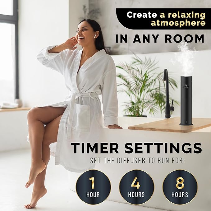 Luxury Essential Oil Diffuser – Waterless Oil Diffuser for Essential Oils - Scent Diffuser for Home & Hotel - Covers up to 1000 sq. ft. with Bluetooth App Control (Black)