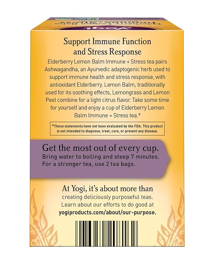 Yogi Tea Organic Lemon Balm Elderberry Immune Stress Tea, 16 CT - Bloomnest