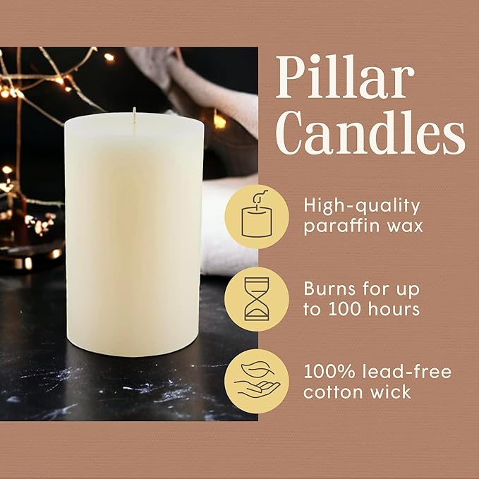 Mister Candle Dripless Vanilla Scented Ivory Pillar Candle Hand Made Vanilla Pillar Candles with Essential Oils for Home Decor, Premium Wax, 100 Hr Burn Time (4x6 inch) - Bloomnest