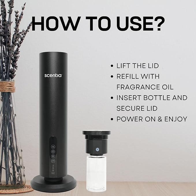 Scentia Max Wireless Diffuser for Home – Rechargeable Battery-Operated Waterless Scent Diffuser |Covers 1500 Sq Ft | Cold-Air Technology | Black | Hotel-Inspired Oils Included - Bloomnest