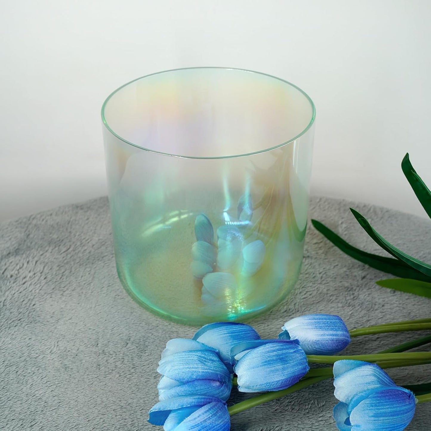 Hye-eun Clear Crystal Singing Bowl,6-Inch F Note Heart Chakra Green Gradient Cosmic Light Transparent Sound Bowl with Mallet & O-ring,for Yoga Meditation Healing, & Energy Balancing