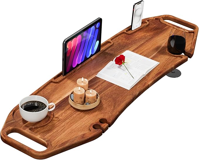 Lush & Style Premium Large Bathtub Tray Large & Thick 35x10 Inch, Acacia Wood Luxury, Waterproof, Non-Toxic, Adjustable Legs, No Tools Required,Caddy Tray, Luxury Bath Accessories,New Home Essenials - Bloomnest