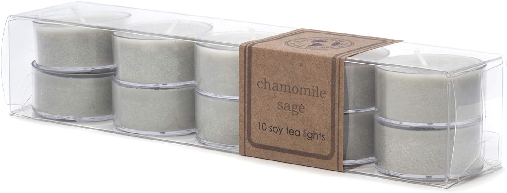 ECO CANDLE CO. Tea Light Candles, Chamomile Sage, 10-Pack - Scents of Sage & Chamomile - Recyclable, 100% Soy Wax, No Lead, Hand Poured, Phthalate Free, Made from Midwest Grown Soybeans, .6 oz. Each - Bloomnest