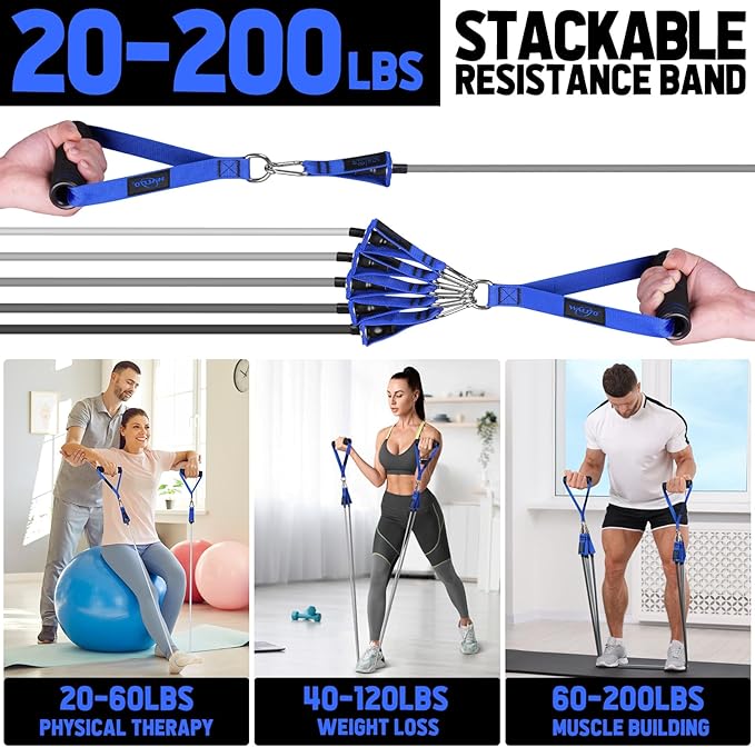 WALITO Resistance Bands Set - Exercise Bands with Handles, Door Anchor, Legs Ankle Straps, for Heavy Resistance Training, Physical Therapy, Muscle Training, Yoga, Home Workouts, Gym - Bloomnest