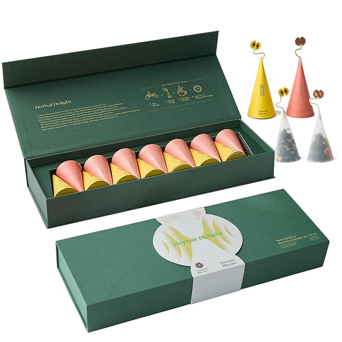 Herbal Delight Premium Herbal Tea Gift Set of 14 with 2 Flavors, 2 Individually Wrapped Handmade Pyramid Tea Bags for Each Variety - Bloomnest