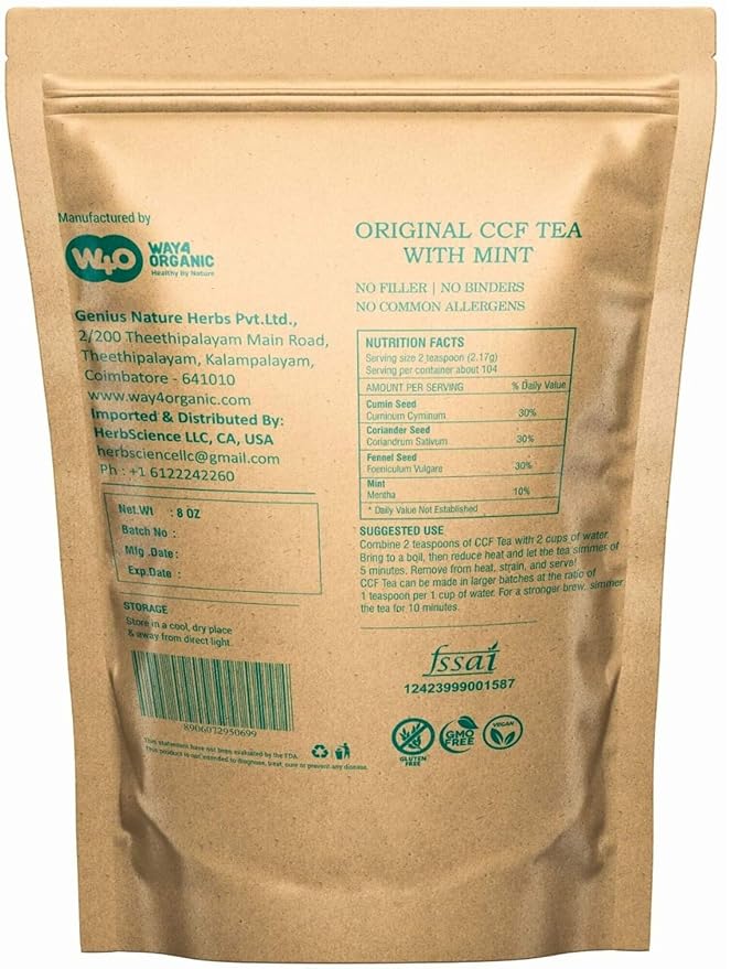 CCF Tea (Cumin, Coriander, Fennel) with Mint - Digestive Tea to Support Natural Detoxification 8 Ounces (Pack of 2) - Bloomnest
