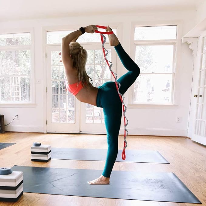 SANKUU Yoga Straps Stretching Strap with 12 Loops Workout Poster, Straps for Stretching Physical Therapy Equipment Long Stretch Out Bands for Exercise, Pilates and Gymnastics for Women Men - Bloomnest