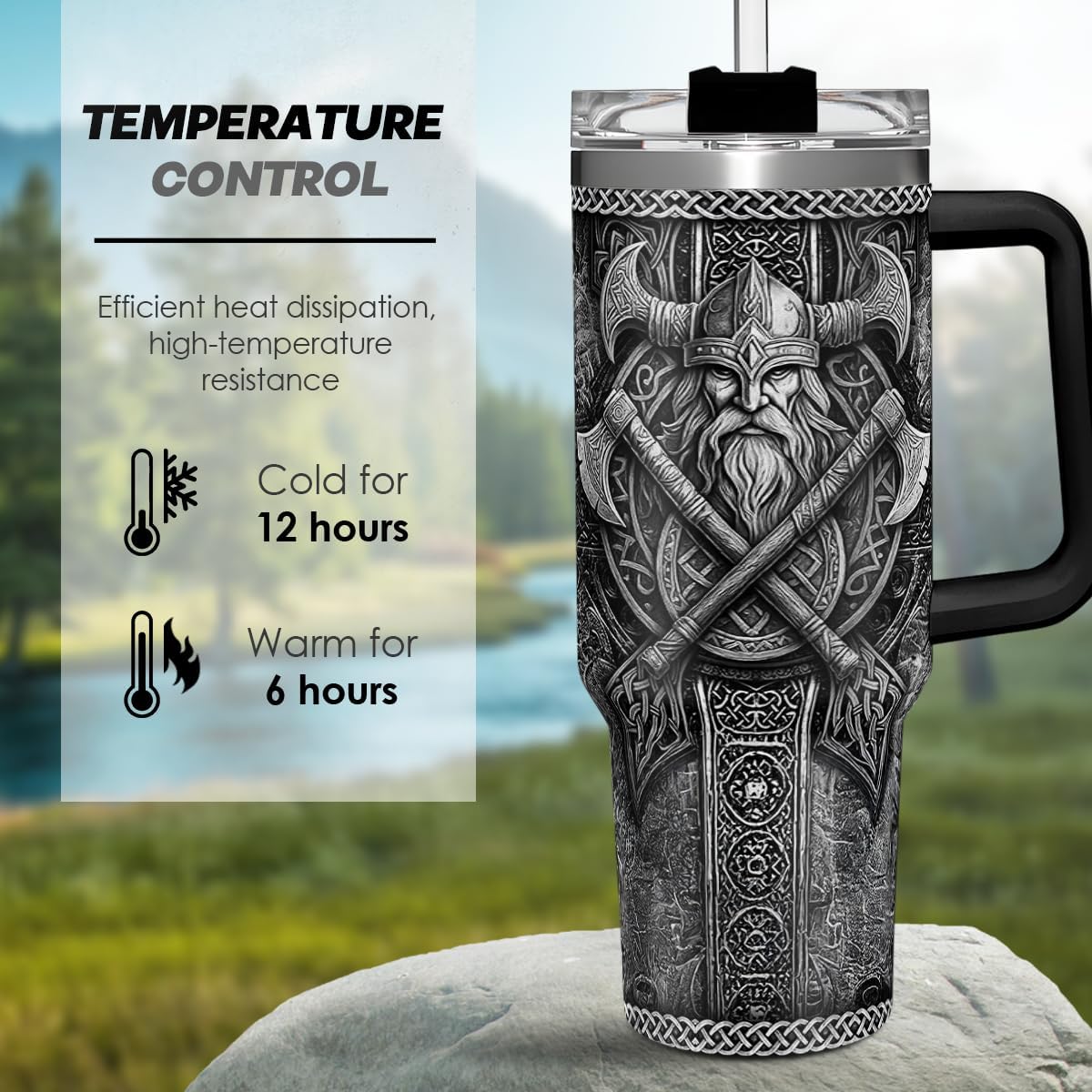 Viking Tumbler Gifts for Men, 40oz Stainless Steel Insulated Coffee Tumbler With Lid & Straw, Travel Cup Gift for Husband Dad, Christmas Birthday