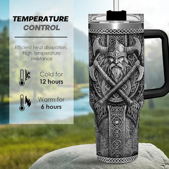 Viking Tumbler Gifts for Men, 40oz Stainless Steel Insulated Coffee Tumbler With Lid & Straw, Travel Cup Gift for Husband Dad, Christmas Birthday - Bloomnest