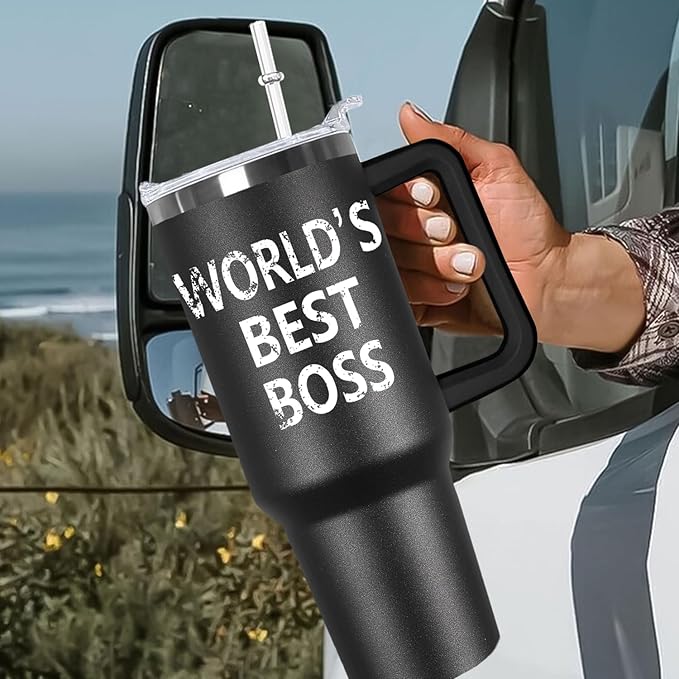 Ceovfoi 40 oz Boss Tumbler for Men - Stainless Steel Insulated Mug with Handle, Lid & Straw, Boss Office Supplies, Perfect Father’s Day/Birthday/Christmas Gifts for Dad, Grandpa, Husband - Bloomnest
