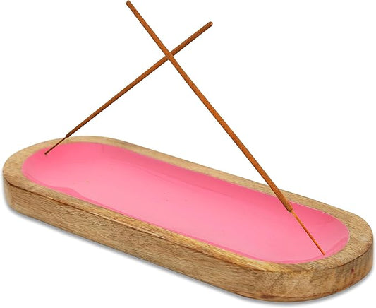 Hand Painted Pink Incense Holder-Incense Burner/Ash Catcher/Handmade Wooden Insence Tray – Modern Gift Home/Room/Kitchen Décor Size 11x4x1.2 Inches - Bloomnest