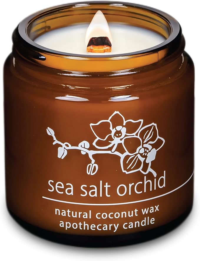 Hemlock Park Crackling Wood Wick Candle Handcrafted with Natural Coconut Wax (Small 4 oz, Sea Salt Orchid) - Bloomnest