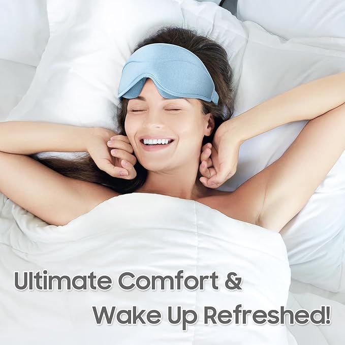 Sleep Mask - Total Blackout 3D Sleeping Mask, Super Lightweight & Silky Soft Eye Mask for Sleeping, Fully Adjustable Fit for Home, Office, Traveling, Meditation, Yoga, Light Blue - Bloomnest