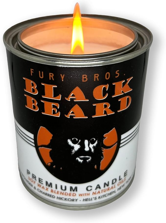 Fury Bros. Scented Candles for Men | Black Beard | Gunpowder & Charred Hickory | Natural Soy Wax | Hand-Poured in the USA | Long 70-80 Hour Burn (12.5 oz) | Vintage-inspired Tin Design | Dad Home Gift - Bloomnest