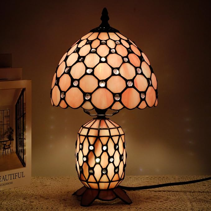 Small Tiffany Lamp Stained Glass Table Lamp Mini Mother Daughter Vase Desk Accent Night Light for Bedroom Bedside Reading Home Antique Style 8X14 Inches (Pink) - Bloomnest
