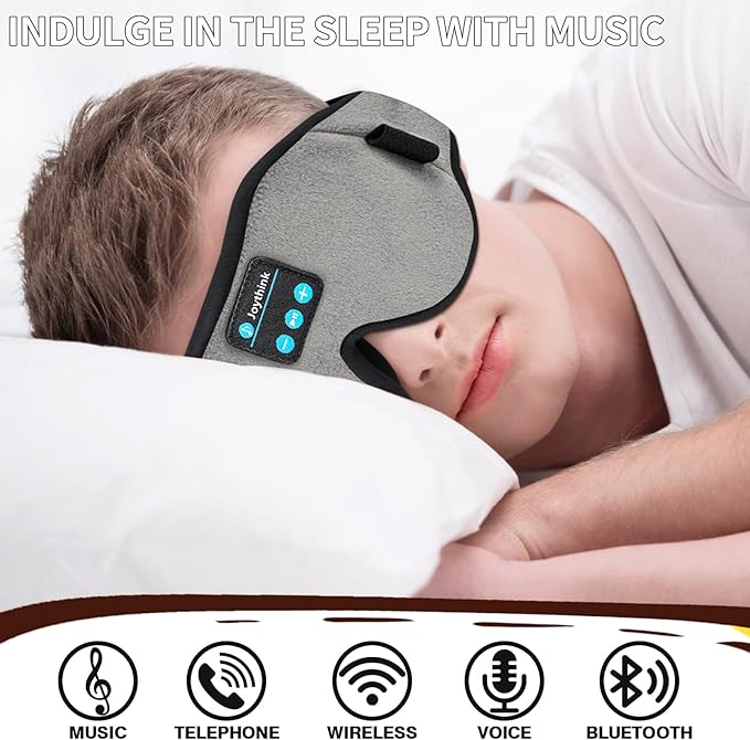 Joythink Sleep Headphones Headband Sleep Mask Eye Mask 3D Deep Bluetooth for Sleeping Blackout Washable Music Eye Cover with Speaker Microphones Gray - Bloomnest