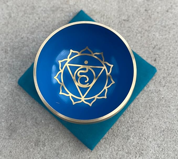 DharmaObjects Tibetan Throat Chakra Premium Palm Size Singing Bowl Gift Box Set - Bloomnest